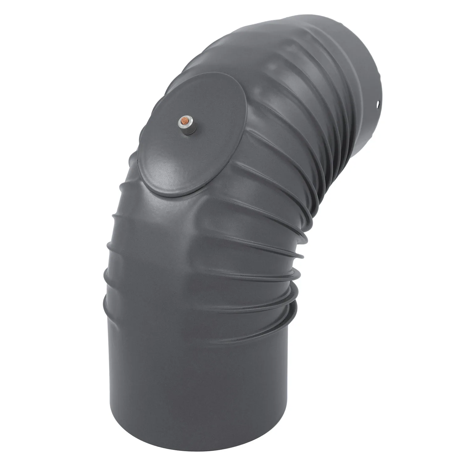 Coude de conduit de fumée / Coude de tuyau de poêle émaillé 150 mm - Coude à 90° nervuré gris avec ouverture de nettoyage