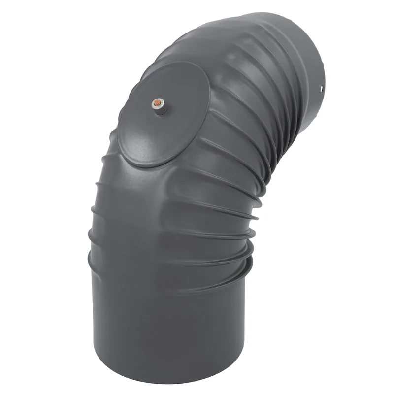 Coude de conduit de fumée / Coude de tuyau de poêle émaillé 150 mm - Coude à 90° nervuré gris avec ouverture de nettoyage