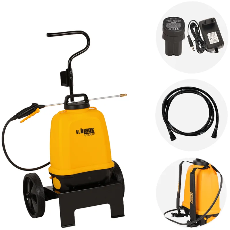 Volpi v-black vita 12 - Pompe de pulvérisation électrique à batterie à dos avec chariot - Avec tuyau de 2 m
