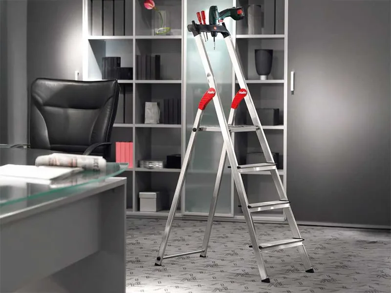 Hailo ProfiStep XXL, 4 marches, 1.46 m - Échelle en aluminium avec tréteau