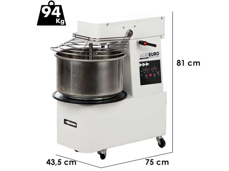 Mixer 3000 T-2G Deluxe DIG - Pétrin à spirale relevable - 24 kg triphasé à 2 vitesses - Écran numérique
