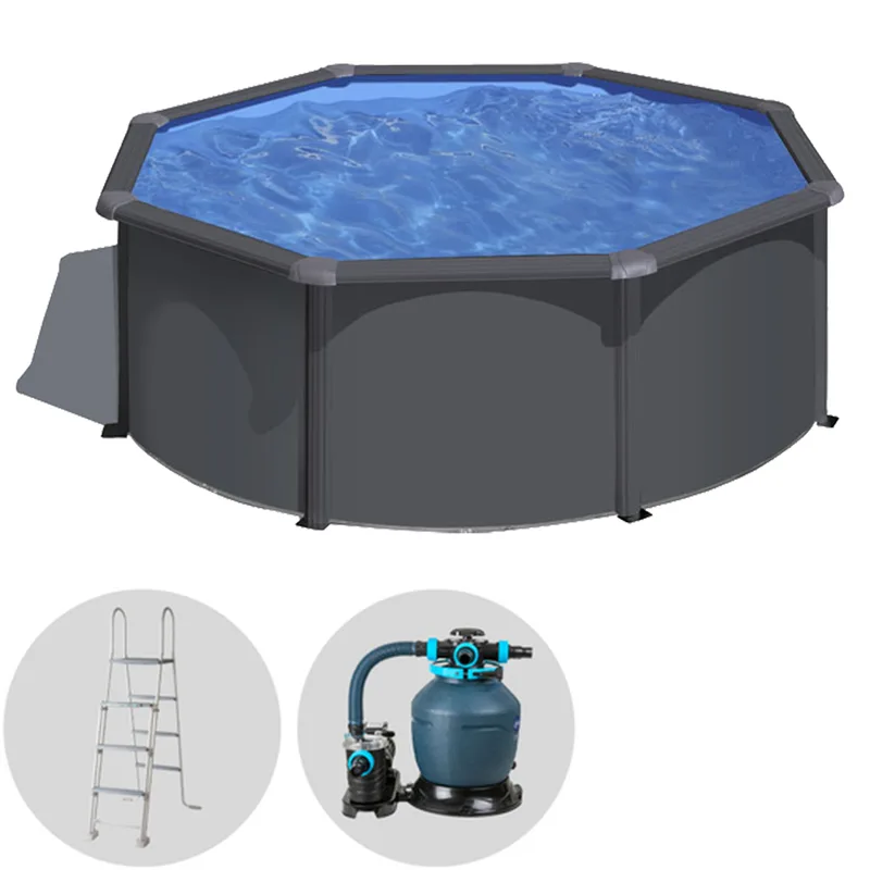 Gre Anthracite Ronde Ø300 x 120 cm - Piscine hors-sol en acier