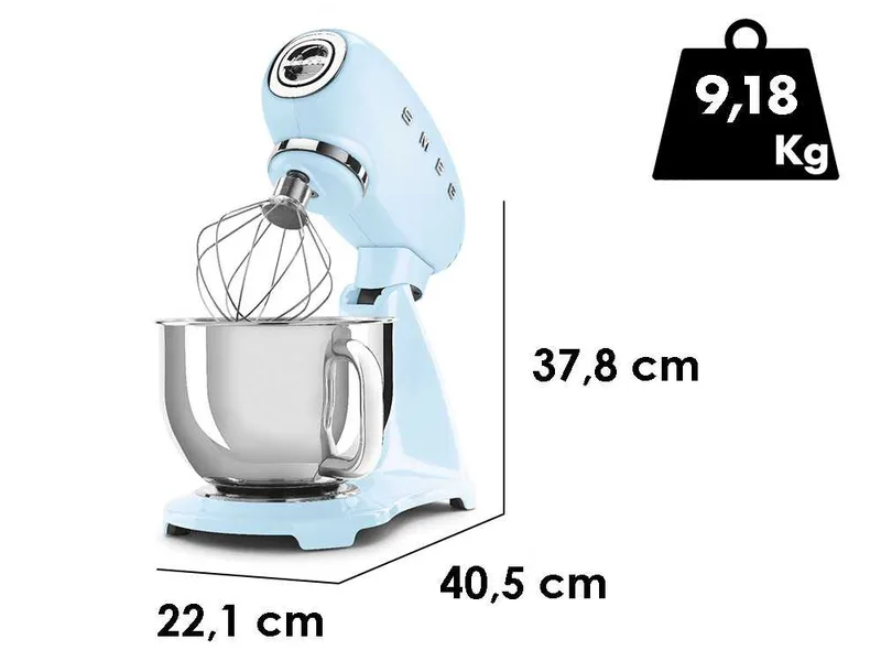 Smeg Full Color Bleu Clair - Batteur mélangeur planétaire - Cuve en acier inoxydable de 4,8 litres