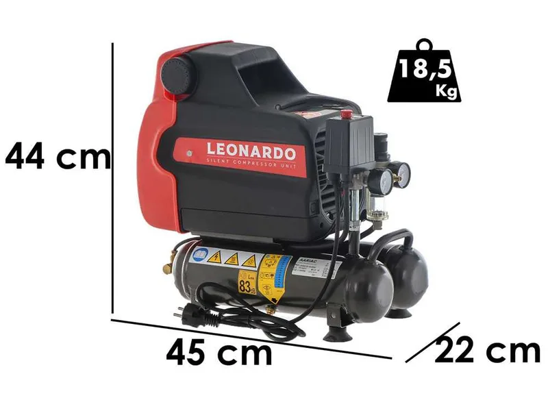 Fiac Leonardo - Compresseur d'air électrique portatif monophasé silencieux, oil-less - Moteur 1 CV - 6 L
