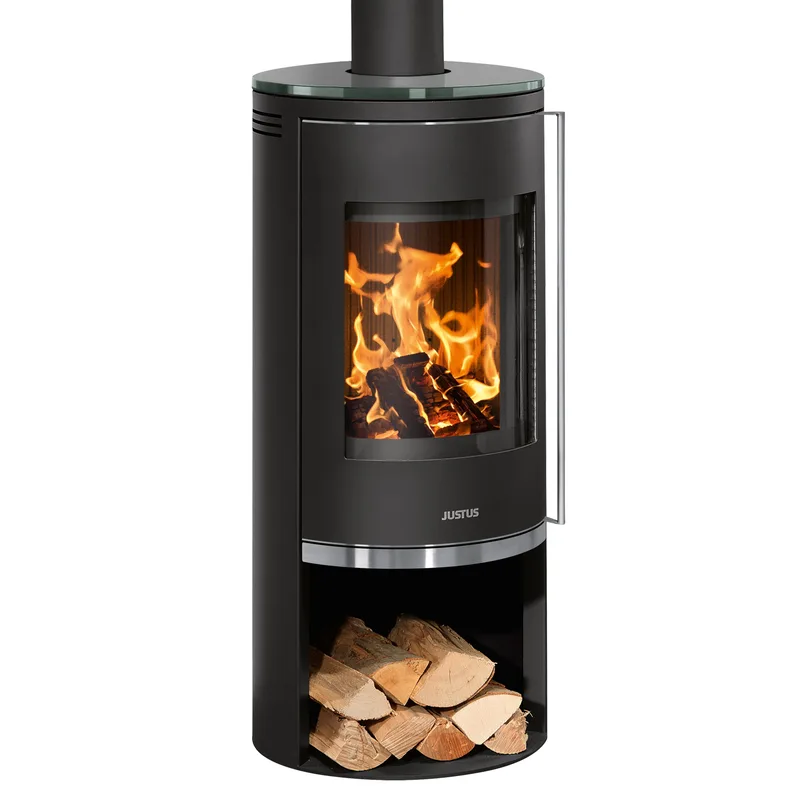 Justus Faro 2.0 Poêle à bois en acier noir avec plaque de recouvrement en verre