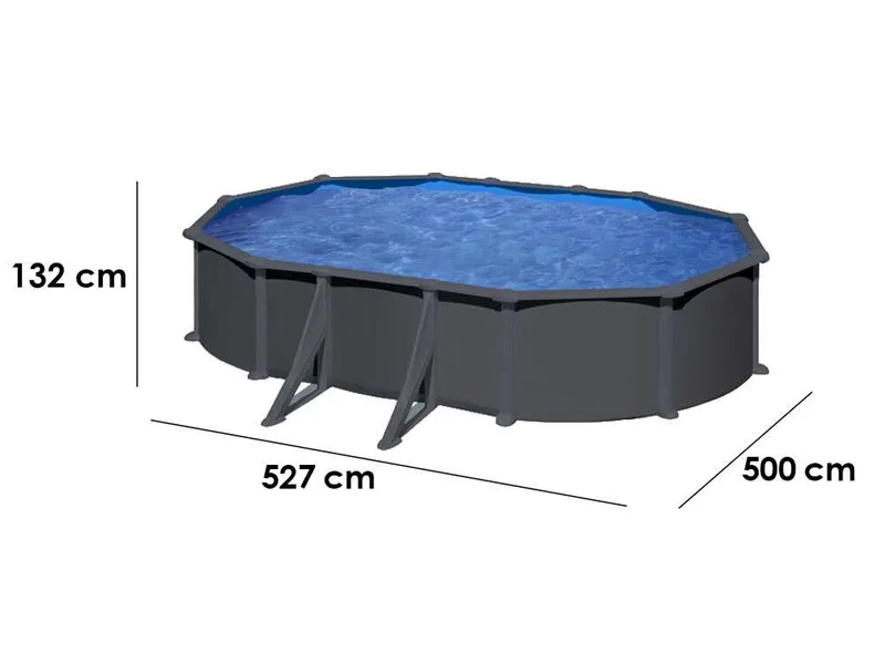 Gre Anthracite Ovale 500 x 300 x 132 cm - Piscine hors-sol en acier