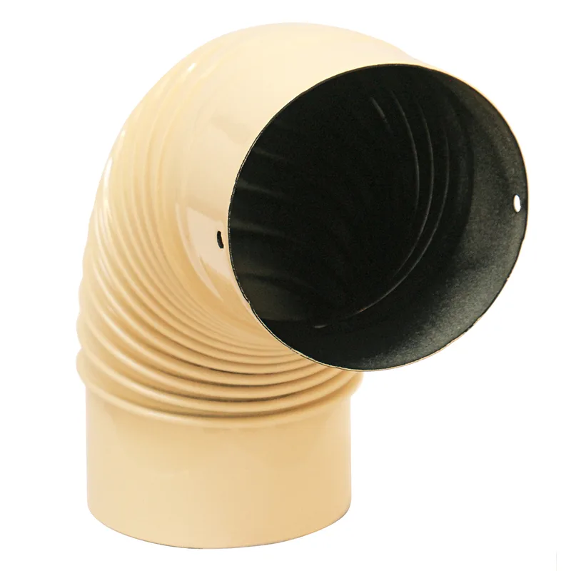 Coude de conduit de fumée / Coude de tuyau de poêle émaillé 130 mm - Coude à 90° nervuré ivoire avec ouverture de nettoyage