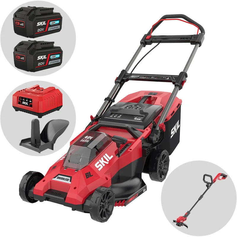 Skil 0140 BA - Tondeuse à gazon à batterie - 2x20V/4ah - Coupe 43 cm - Coupe-bordures en cadeau