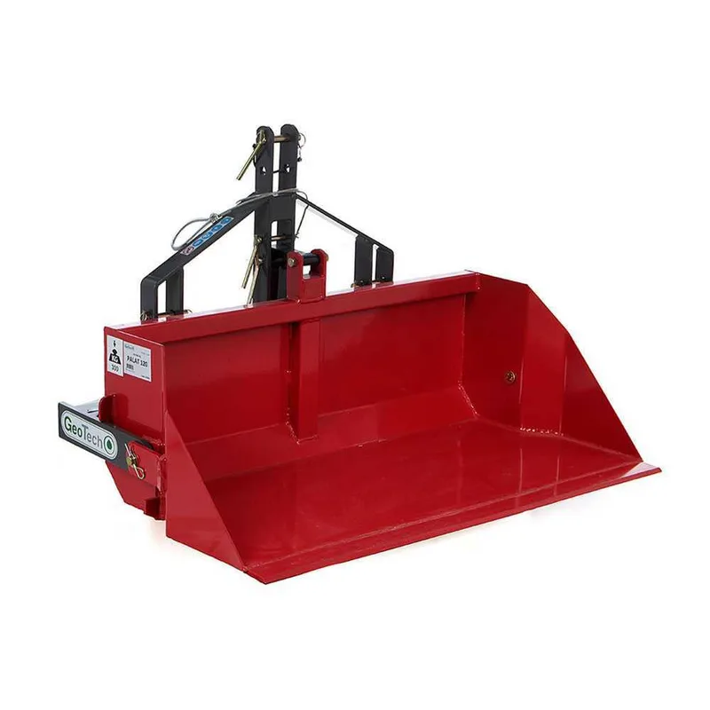 Godet arrière pour tracteur GeoTech avec lame de 120 cm - Série médium - Capacité 300 kg