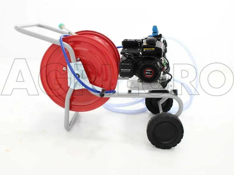 Groupe Motopompe de pulvérisation Comet MTP MC 25 moteur 4 temps Loncin 148F-2 et chariot