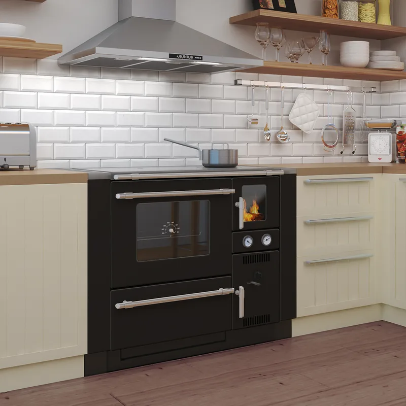 Wamsler K 148 Poêle de cuisine à eau Noir/Mat, Tuyau de fumée à gauche