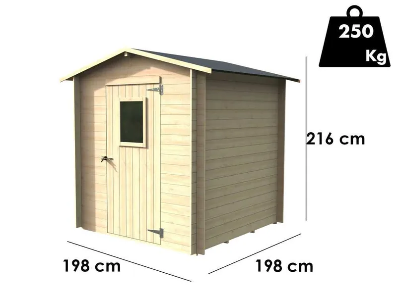 Alce Regis 198x198 - Abri de jardin en bois - Avec fenêtre frontale - 198x198x216 cm