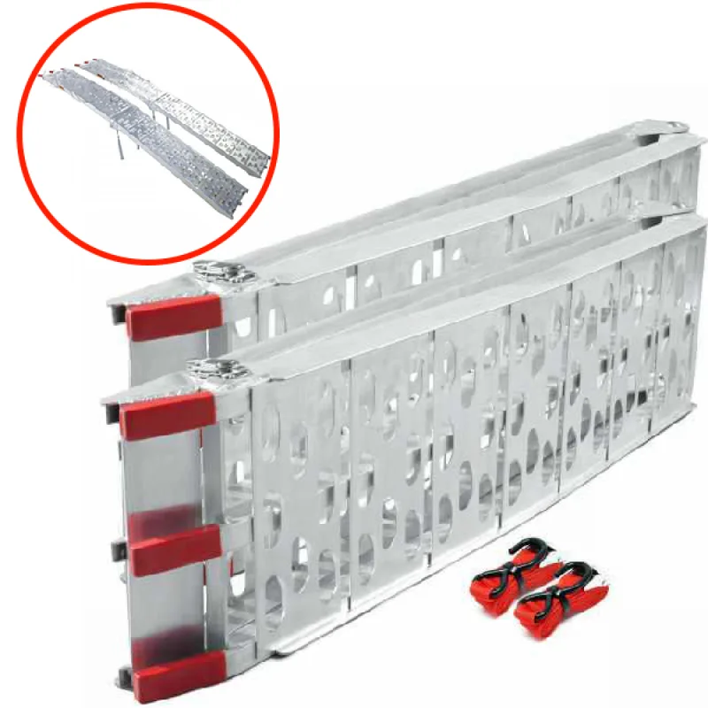 GeoTech ATV-001 - Paire de rampes de chargement pliables en aluminium de 2,26 m - Capacité de charge 650 kg - Avec pieds de renfort - Pour tracteurs tondeuses, quads, etc.