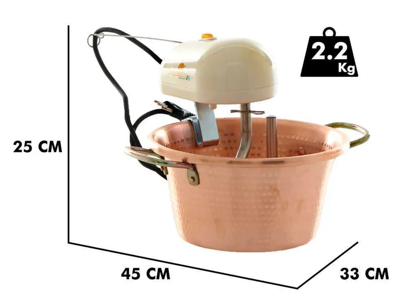 LAR Polentamatic - Chaudron en cuivre électrique martelé pour polenta à base plate 3.5L - 8W max