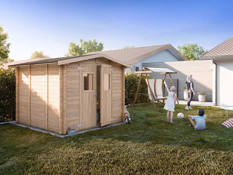 Alce Forrest 249x249 - Abri de jardin en bois - Avec fenêtres et porte à double battant - 249 x 249 x 204 cm
