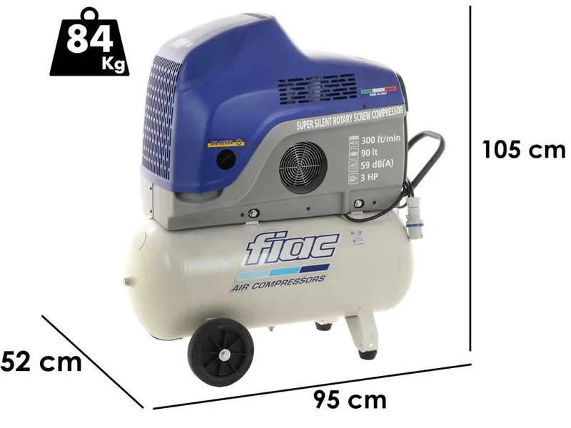 Fiac New Silver 3/90 - Compresseur rotatif monophasé à vis silencieux - Moteur 3 HP