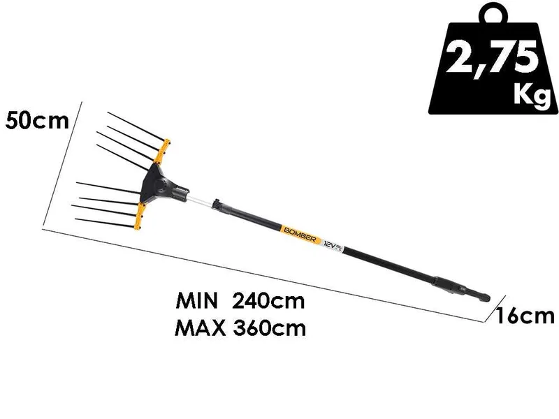 Volpi Bomber 155XL - Peigne vibreur électrique à batterie - Perche télescopique de 240 à 360 cm