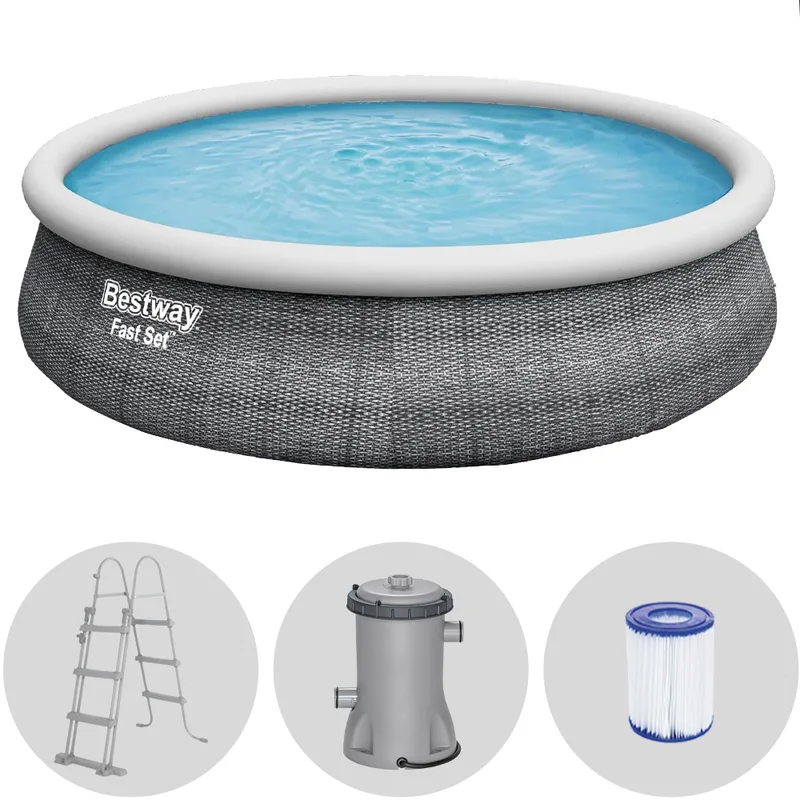 Bestway FAST Set 57372 - Ø457x107 cm - Piscine gonflable + pompe de filtration 29 W et échelle