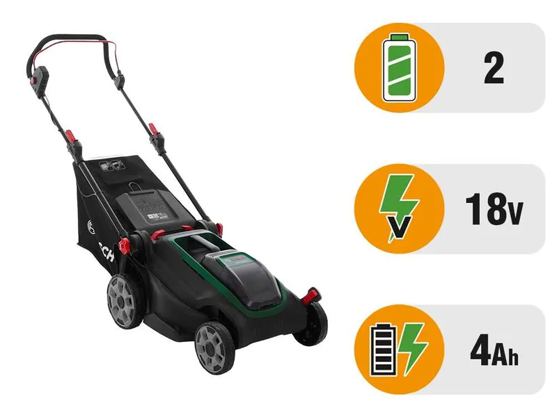 Bosch Rotak18V2-43 - Tondeuse à gazon sans fil - 3 X 18 V/4 Ah - Coupe 43 cm