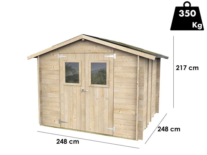 Alce Hobby 248x248 - Abri de jardin en bois - Avec fenêtres et porte à double battant - 248x248x217 cm