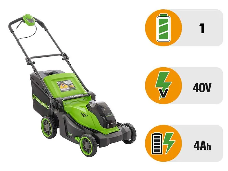 Greenworks MO40L413-01 - Tondeuse à gazon à batterie - 40 V/4 Ah - Largeur de coupe 41 cm