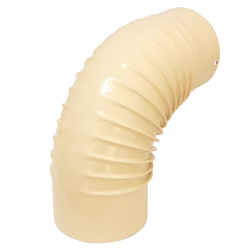 Coude de conduit de fumée / Coude de tuyau de poêle émaillé 150 mm - Coude à 90° nervuré ivoire
