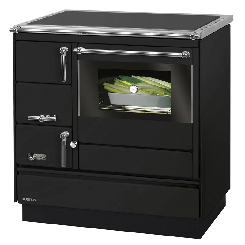Justus Linz cuisinière à bois noir chromé, à droite