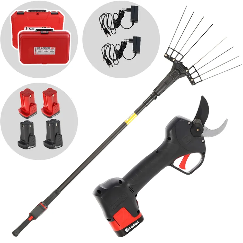 Zanon Kit Olive Light 2 - Peigne vibreur et sécateur à batterie - Perche télescopique 210/340 cm - 4 x 14,4 V 2,5 Ah - Diamètre de coupe 35 mm