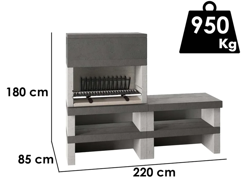 Edilmark KUBO.1 - Barbecue à bois et à charbon en maçonnerie - Brûleur arrière et accessoire Panka déplaçable
