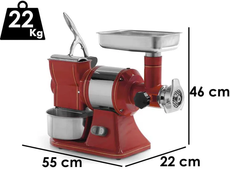 Fama TG12 Retrò - Hachoir à viande électrique - Râpe intégrée - Groupe de hachage en fonte - 230V