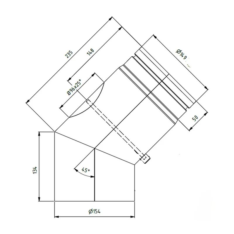 Raik Bogen LS diamètre 150/45° rétréci 2-pièces avec porte insérée gris