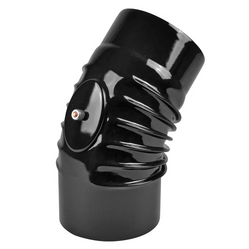 Coude de conduit de fumée / Coude de tuyau de poêle émaillé 130 mm - Coude à 45° nervuré noir avec ouverture de nettoyage