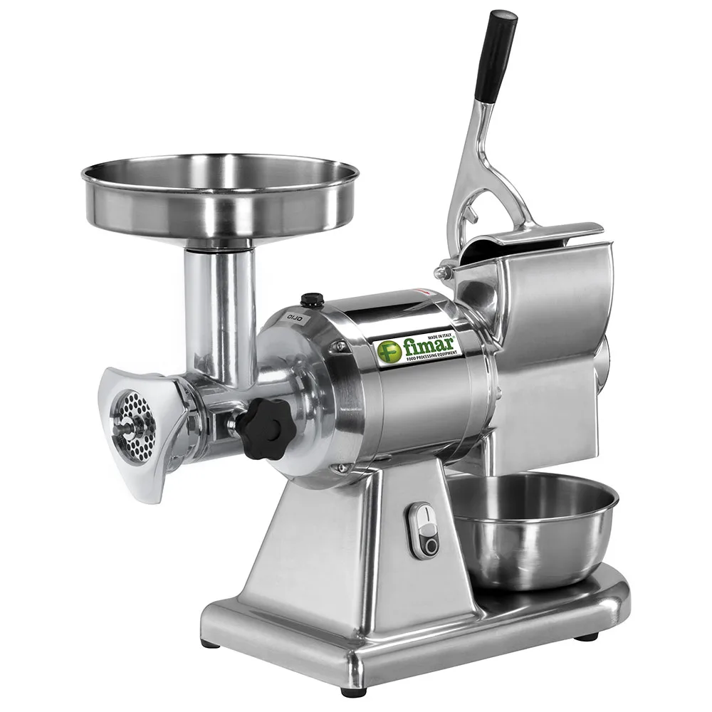 Fimar TC12T - Hachoir à viande électrique avec râpe intégrée - 400 V - 1 CV - Groupe de hachage en aluminium - Sans inverseur de marche
