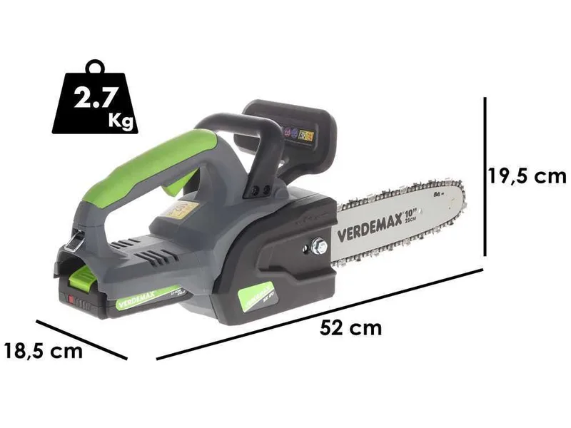 Verdemax SE20 - Tronçonneuse à batterie 20 V 2 Ah - Guide de 25 cm