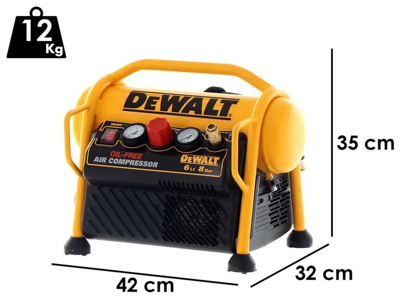 DEWALT DPC6MRC-QS - Compresseur d'air électrique compact portatif, oil-less - Moteur 1.5 CV - 6 L