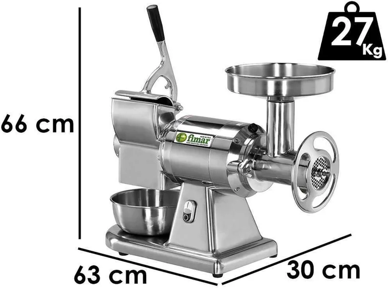 Fimar TC22AE - Hachoir à viande électrique avec râpe intégrée - 230 V - 1.5 CV - Groupe de hachage INOX - Sans inverseur de marche