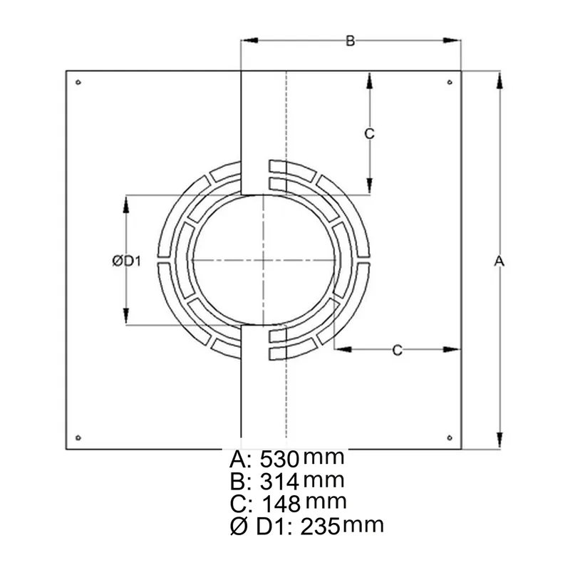 Schiedel rosace pour ventilation arrière 30-45° Ø180 mm brillant