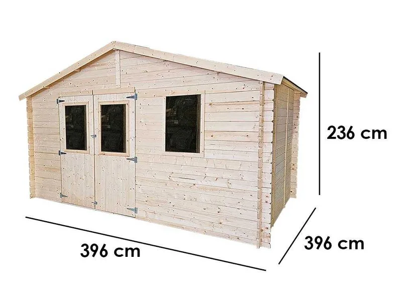 Alce Sara 396x396 - Abri de jardin en bois - Avec fenêtres - 396 x 396 x 236