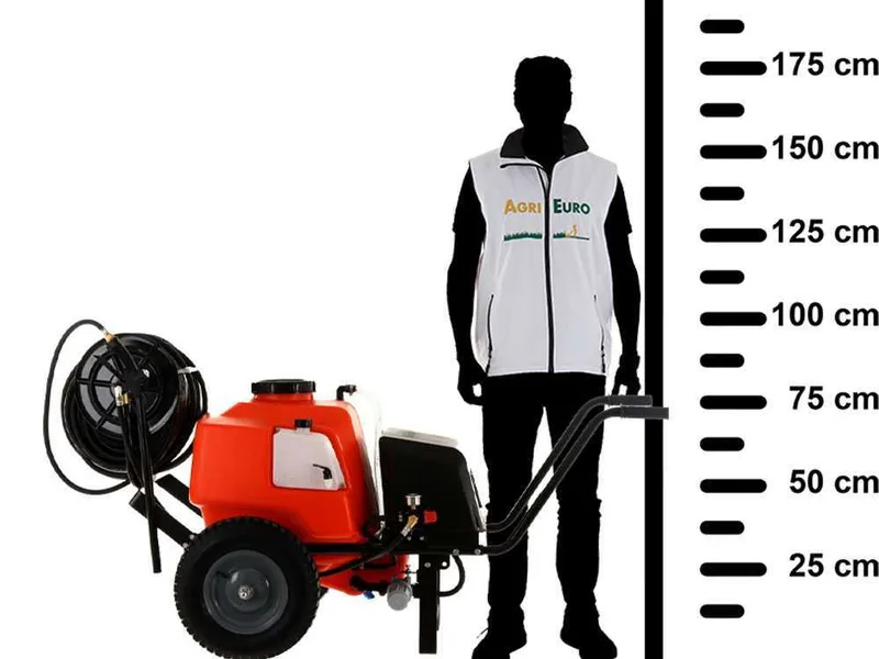Pompe de pulvérisation à batterie Stocker 12V de 100 l art. 304 - Pompe de pulvérisation électrique sur chariot avec barre de pulvérisation et crochet d'attelage