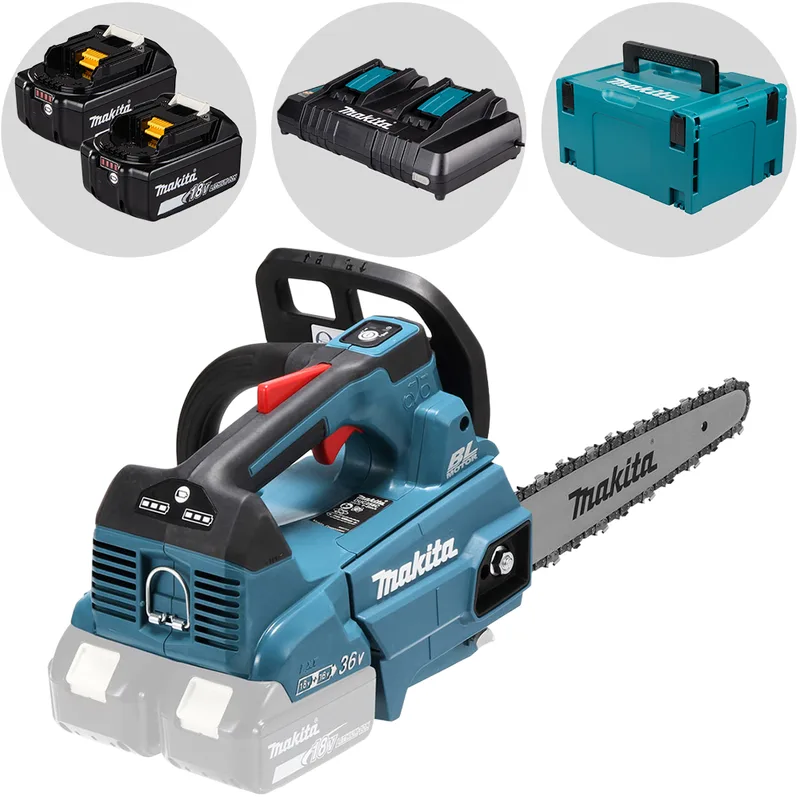 Makita DUC256CZ - Tronçonneuse à batterie - 2 x 18 V 5 Ah - Guide de 25 cm