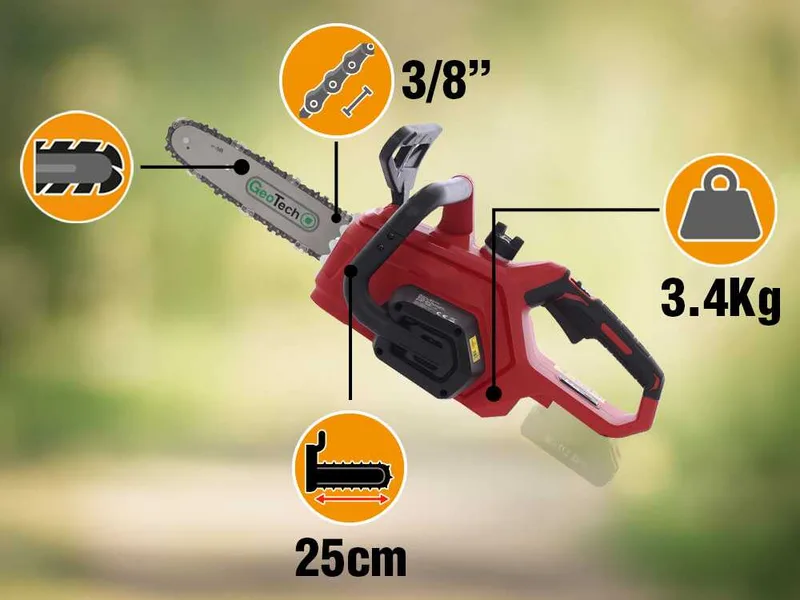 GeoTech X-Line CS-20V - Tronçonneuse à batterie 20 V/2 Ah - Guide de 25 cm