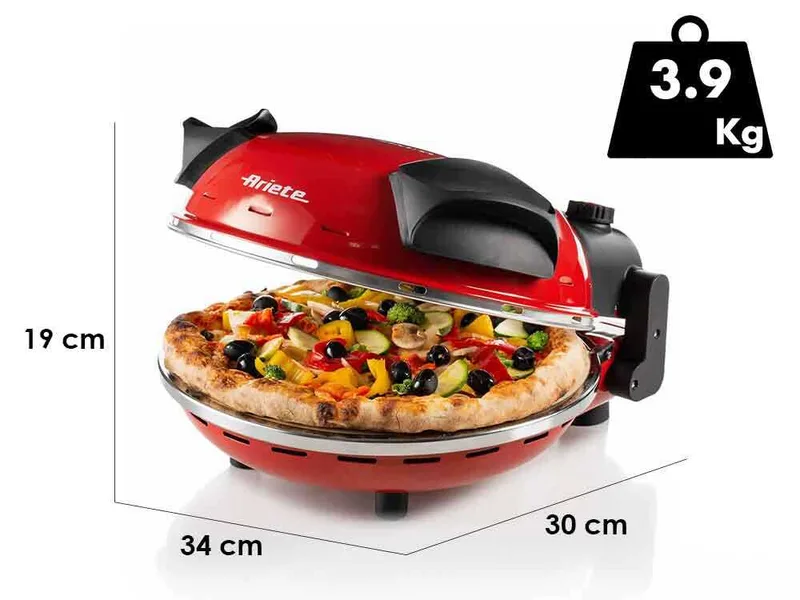 Ariete 0909 Rouge - Four à pizza électrique - Pierre réfractaire