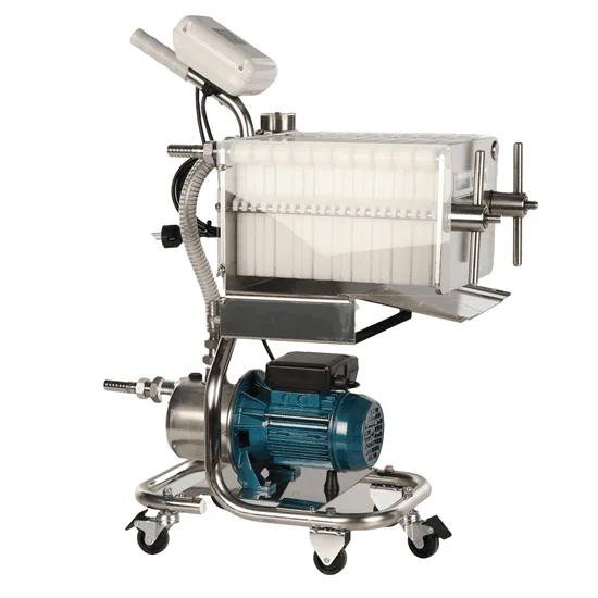 Tellarini CrystalPro Plus 20 - Filtre à plaques pour vin sur chariot - Pompe INOX
