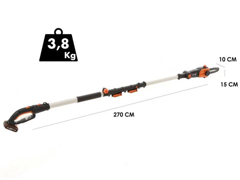 Perche élagueuse à batterie - Perche télescopique Worx WG349E.9 - 20V - prolongeable jusqu'à 1.8-2.3 m - perche élagueuse seule - sans batterie ni chargeur