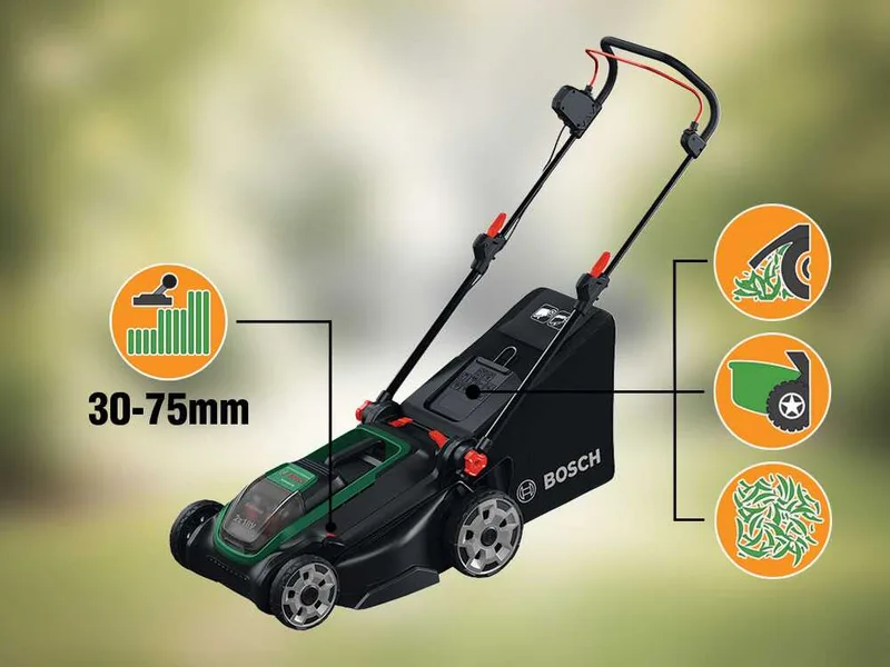 Bosch Rotak18V2-43 - Tondeuse à gazon sans fil - 2X18 V/4 Ah - Largeur de coupe 43 cm