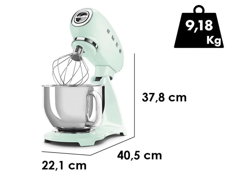 Smeg Full Color Vert pastel - Batteur mélangeur planétaire - Cuve Inox de 4,8 litres