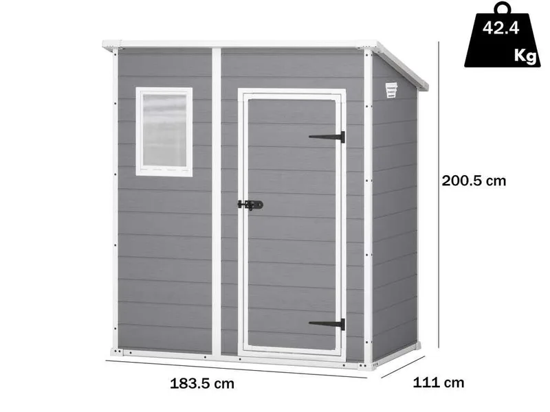 Keter Manor Pent gris - Abri de jardin - Avec fenêtre frontale - 183.5x111x200.5 cm