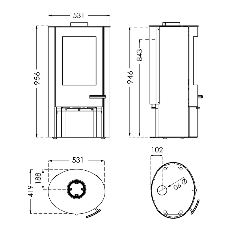 TermaTech TT20 Bazic R Poêle à bois Acier Noir