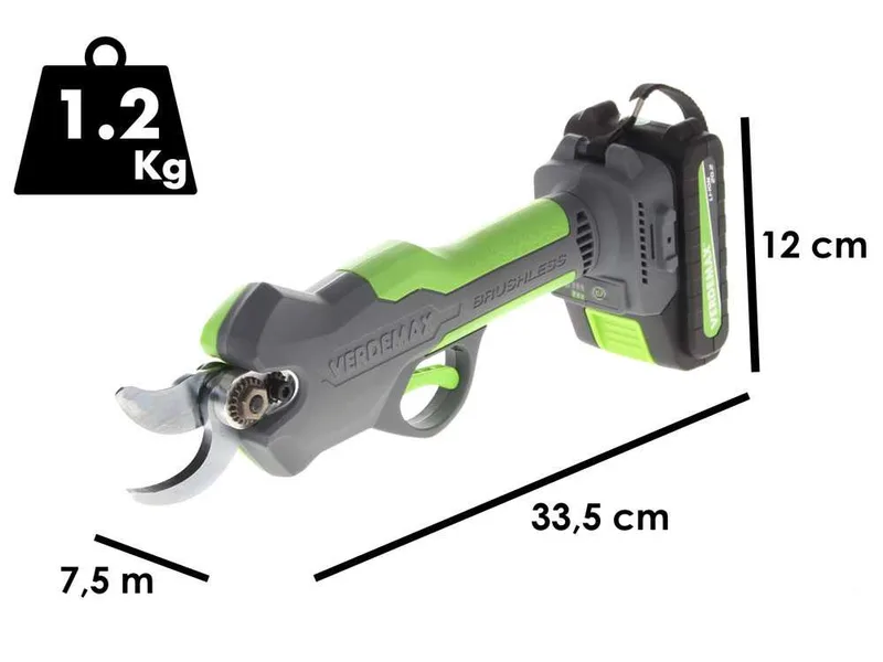 Sécateur électrique à batterie Verdemax FE20 - batterie de 20V 2Ah - Diamètre de coupe 30 mm