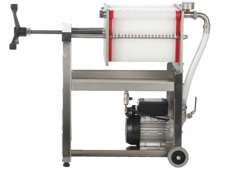 Enotecnica Pillan F20 - Filtre à plaques pour vin sur chariot - Châssis en acier INOX et pompe NOVAX